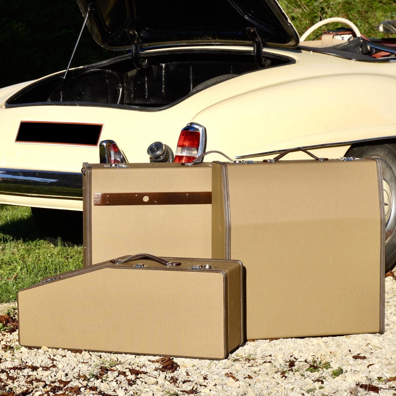 Set of 5 suitcases in coated canvas for Mercedes-Benz 190SL (Trunk and Rear Seats)