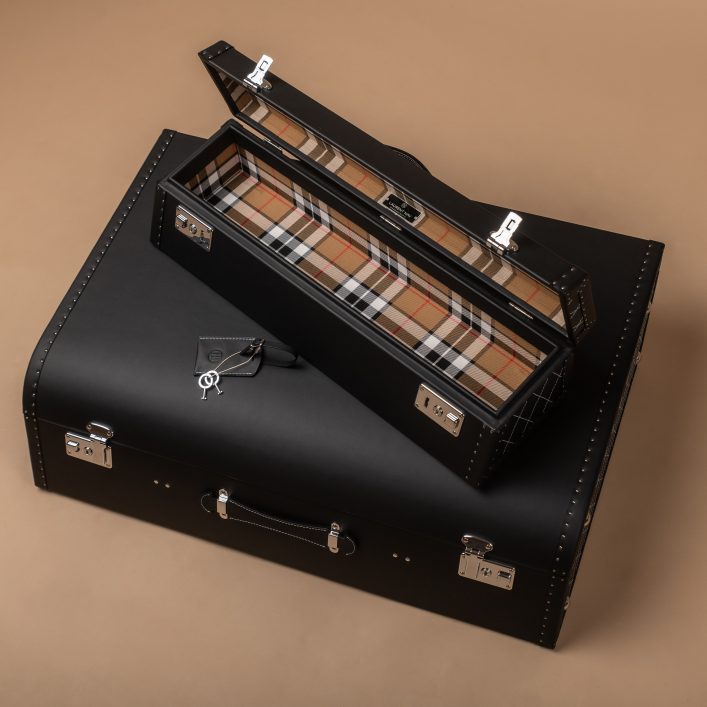 Bespoke luggage set designed for the rear luggage area of a Ferrari 250 GT Lusso
