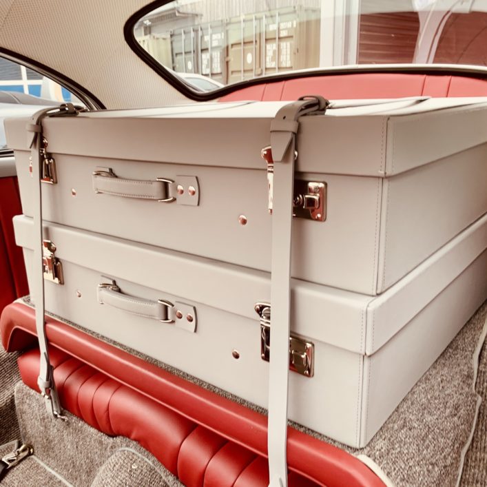 Porsche 356 2 piece luggage set for inside car leather with tie down straps 356-A Original Factories accessoires