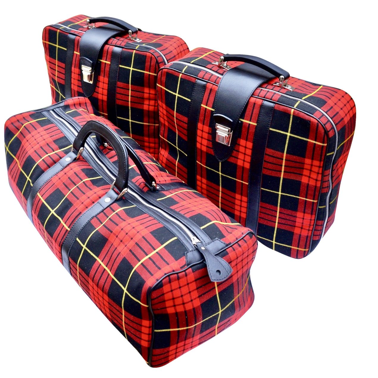 Plaid canvas Mac Queen Modern tartan luggage for trunk compartment Porsche 356 A + 2 suitcase