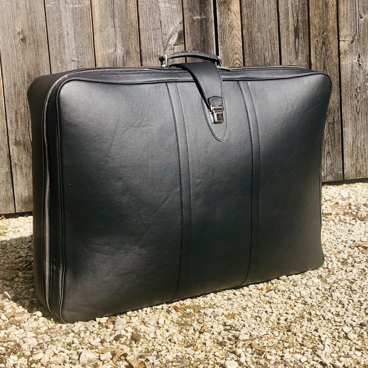 Porsche 356 B and C, black leather suitcase and bag under front hood, Original Factory Accessories Laurent Nay Maroquinerie